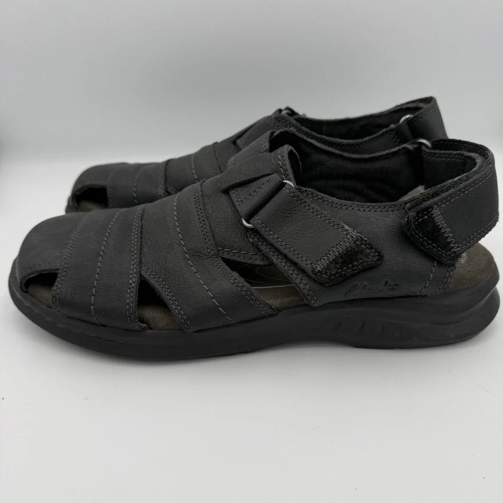 Clarks‎ Collection Sandals Mens 10M Hapsford Cove Fisherman Black Leather Casual